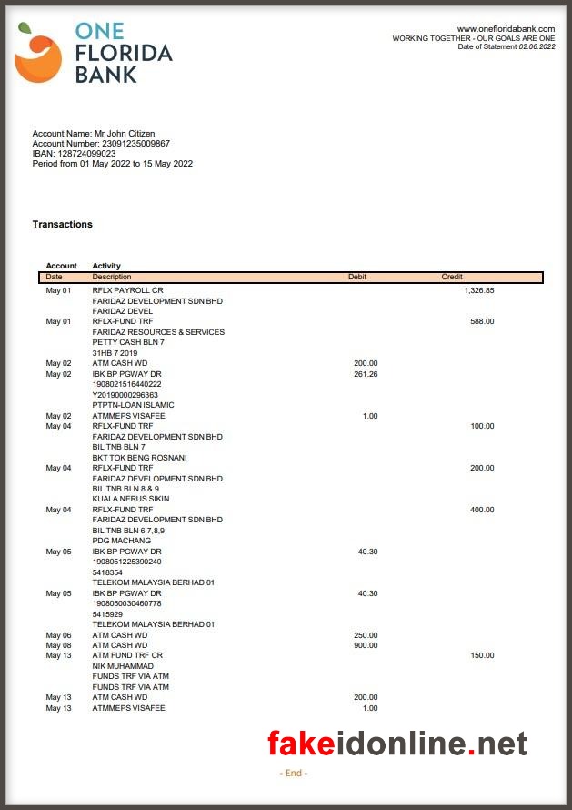 Capital One Editable Word Bank Statement
